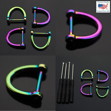 4pcs D-Ring Horseshoe U Shackle Key Ring Fob DIY Leather Craft - Neon Rainbow picture