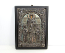 Vtg RARE 950 SILVER Wood Icon Greek Orthodox Byzantine St Sophia Faith Hope Love picture