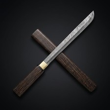 Handmade Damascus Steel Wenge Tanto Sword | Japanese Shirasaya Short Sword picture