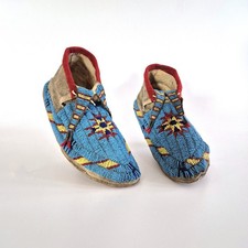 Antique Northern Sioux Beaded Hide Men's Moccasins, circa 1880s-1890s. picture