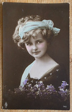 Postcard colored portrait postcard 1913 PFB Paul Fink Berlin flowers Germania 5 Pf picture