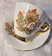 HTF Vtg Royal Visit to Canada 1959 Tea + Saucer Windsor Bone China England Mint picture