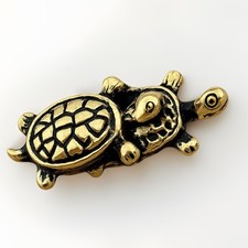 Mating Pair Turtles Gold Tone Lapel Pin Funny Novelty Tie Tack Vintage Pinback picture