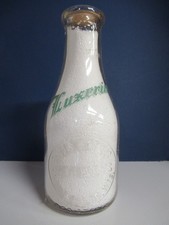 Vintage Luxerin Guernseys Fond du Lac WI Quart Milk Bottle Green Pyro Embossed picture