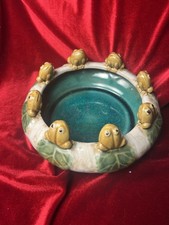 Majolica Frog Planter Mid 20th Century 6” Decorative Bowl Pot Vintage Toad Frogs picture