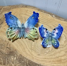 2 - Antique Karl Ens Porcelain Butterflies Set Wall Plaque Germany Green Mark picture