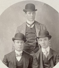 Handsome Young Men in Bowler Hats & Stylish Suits Antique Vintage Photo picture