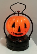 VINTAGE JACK O LANTERN JOL PUMPKIN LIGHT GLASS LANTERN 1960s HALLOWEEN WORKS picture