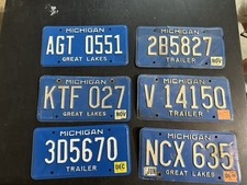 6 Vintage Michigan Blue Great Lakes License Plates Passenger Trailer Lot picture