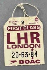 BOAC FIRST CLASS LHR LONDON VINTAGE AIRLINE BAG TAG LUGGAGE BAGGAGE LABEL picture