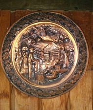 Embossed Coppercraft, Wall Plate Plaque, Rustic Cabin Scene Decorative Plate picture