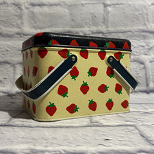 Vintage 80’s Potpourri Press strawberry print tin w lid + handles picture