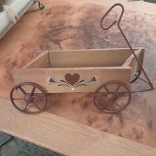 vintage wooden wagon planter metal wheels heart folk art rustic country decor picture