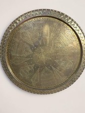 Vintage Persian Middle Eastern Hand Chased Brass Tray Platter 23