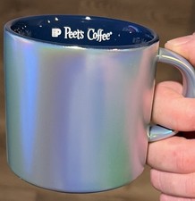 Peet’s Coffee Ceramic Coffee Cup Mug Vintage Blue Iridescent/Pearlescent picture