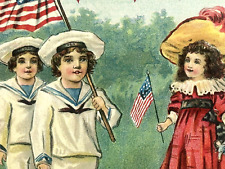 Memorial Day Postcard Patriotic Children Sailor Parade Girl Red Dress USA Flag picture