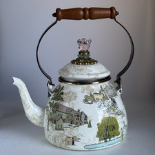 MacKenzie Childs Aurora Farm 2 Qt Enamel Tea Kettle Retired Rare Preowned USED picture