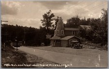 Postcard RPPC Otter Lake New York Main Building Lighthouse Cabins Old Cars picture