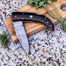 Handmade Hunting Pocket Knife Hand Forged Damascus Steel Folding Blade picture