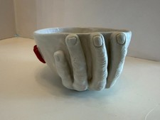 Vintage Hand Holding Bowl Bowl Signed Hand Made 5 1/2