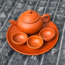 Vintage Miniature Chinese Yixing Red Clay Tea Set - Signed