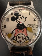 Vintage Ingersoll Mickey Mouse Watch c1934–35 Original Leather Strap Not Running picture