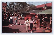 Postcard CA Olvera Street People Gift Shops Taco Stands View Los Angeles CA  picture