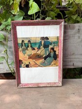 Vintage Folk Art Coastal Village Scene Framed Picture Home Decor 15