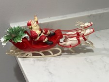Vintage 1960’s Plastic Santa & Sleigh with 2 Reindeer Christmas Decor for Table picture