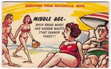 Waterville, Minn. Middle Age Humor Comic Postcard - Semi Art Natural Color Card picture