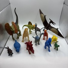 Lot of 13 Plastic Dinosaur Figures Mixed Colors – T-Rex, Triceratops, Pteranodon picture