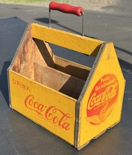 Coca Cola 6-Bottle WW II War Wings 1940's Wooden Yellow Vintage Carrier picture