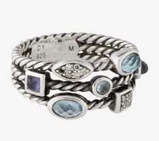 David Yurman Confetti Ring Sterling Silver Blue Topaz Iolite Diamond Size 7 picture