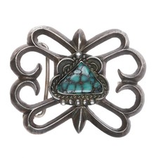 c1960's Vintage Navajo cast sterling silver belt buckle with spiderweb turquoise picture
