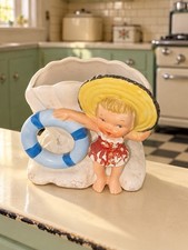 Vtg 1950s NAPCO Bathing Girl Beach Beauty Sun Hat & LifeSaver Japan Planter HTF picture