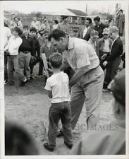 1957 Press Photo Baseball Player Solly Hemus Shows Boy How to Bat - hps18258 picture