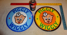 VINTAGE PIGGLY WIGGLY PORCELAIN SIGN LOT OF 2 PIGS 🐖 GROCERY STORE ADVERTISING picture