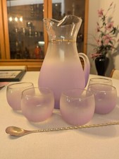 Beautiful Blendo Large Cocktail Pitcher with 6 Roly Poly Glasses + Stir Stick picture
