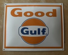 GOOD GULF GASOLINE Porcelain Gas Station Domed Sign 13