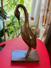 Vintage hand carved wood sculpture wading bird 16