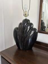 Vintage 80s Clamshell Table Lamp Black Post Modern Revival Ceramic Glazed picture