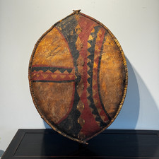 Vintage Maasai Painted Hide Shield Kenya Tanzania Tribal Art 33x23 picture
