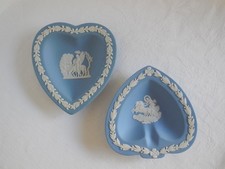 Two Blue Wedgwood Jasperware Heart and Spade Trays Aurora & Pegasus picture