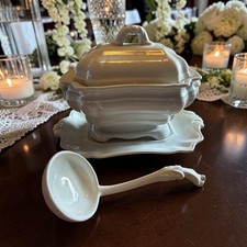 Vtg. Red Cliff Ironstone Soup Tureen White Holiday Dinner LADEL SERVING PLATTER picture
