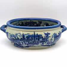 Vintage Victoria Ware Ironstone Flow Blue Foot Bath Basin Planter With Handles picture