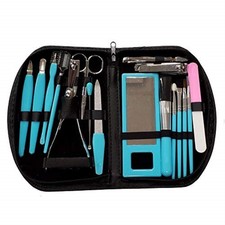 Blue 19 Piece Manicure Set with Case Stainless Steel Pedicure Nail Clippers New picture