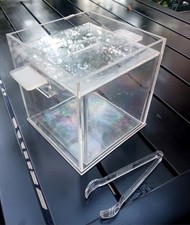 Vintage Mid-Century Square Angled Lucite Ice Bucket lined with tongs cube  picture