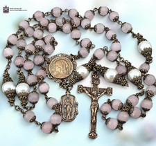 Mary Magdalene Rosary -Heirloom Bronze with Rose Jade and Pearl Shell picture