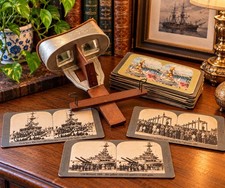 Antique Underwood & Underwood 1901 Stereoscope Viewer w/ 12 Stereoview Cards picture