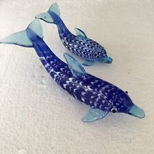 Lenox Deep Blue Dolphins Art Glass Collection Set of 2 COA Original Box NIB picture